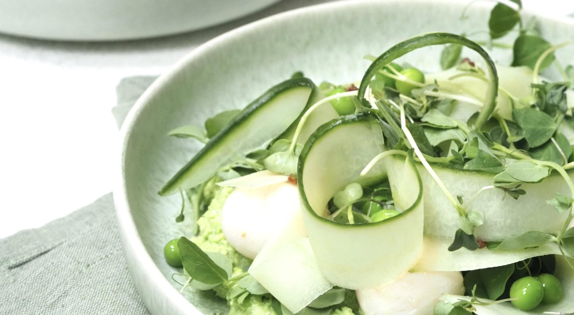 Kammuslinger i grøn salat